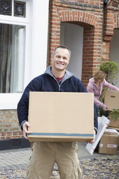 Removal van and packed boxes for a local move in Ruislip