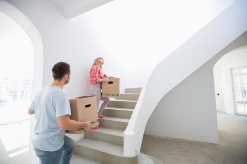 Packed boxes and moving van for removal services in Ruislip